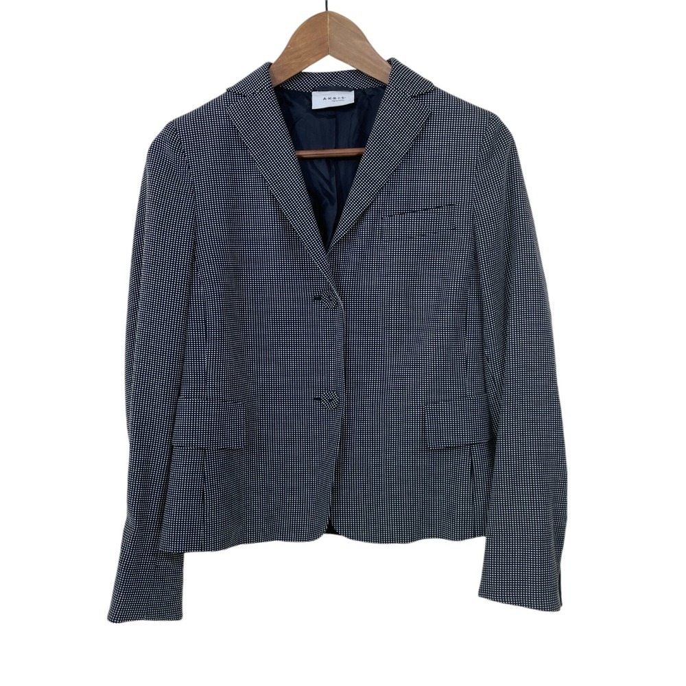 AKRIS Punto Blazer Womens US 6 Black White Dot Wool Silk Blend Blazer Jacket